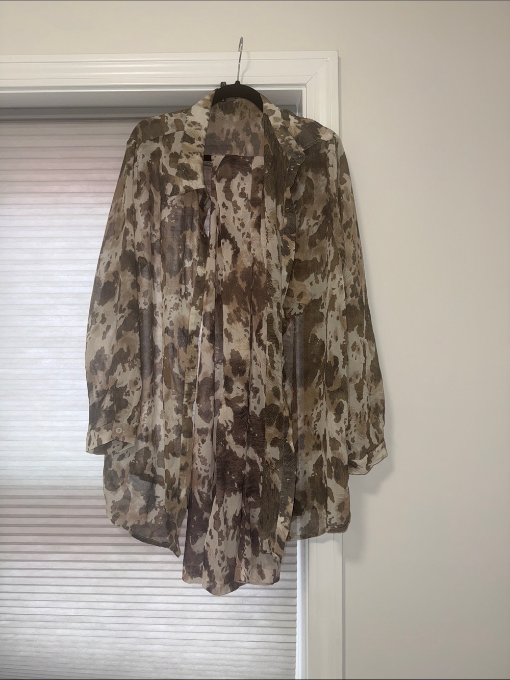 Lightweight Sheer Animal-Print Tunic Shirt - Brown/Cream pants set